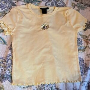 Yellow Crop Top with Classic Crew Neck and Short Sleeves
